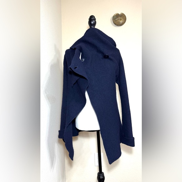 Chic Navy Blue Wrap Cardigan Asymmetric made in Italy - Picture 9 of 14